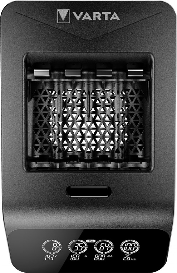 Varta LCD Smart Charger+ (type 57684) inkl. 4x AA 2100 mAh lader opptil 4x AA-batterier eller AAA-batterier (NiMH) samtidig