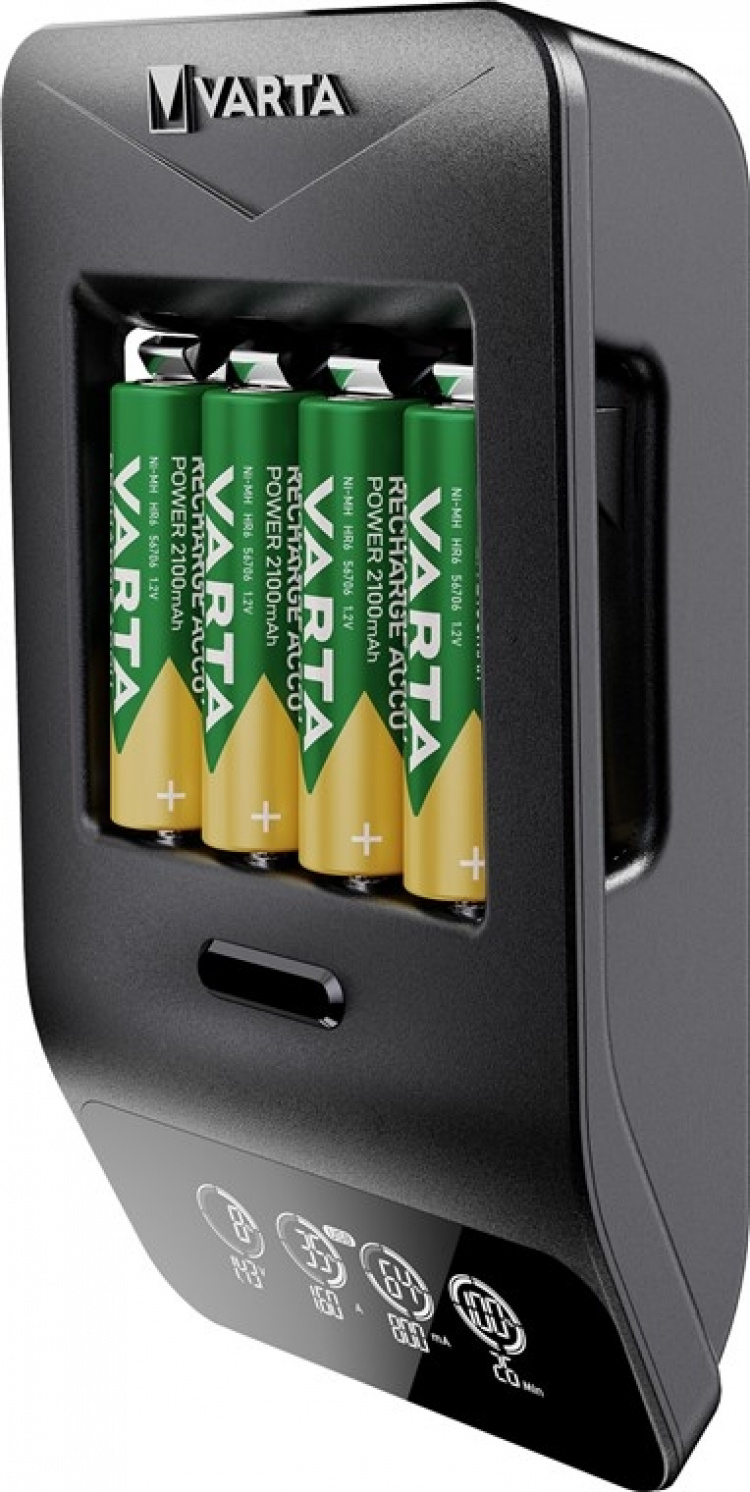 Varta LCD Smart Charger+ (type 57684) inkl. 4x AA 2100 mAh lader opptil 4x AA-batterier eller AAA-batterier (NiMH) samtidig