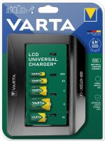 Varta LCD Universal Charger+ (type 57688) lader 1x 9V-batteri eller opptil 4x AA-, AAA-, C- eller D-batterier (NiMH) samtidig Varta LCD Universal Charger+ (type 57688) lader 1x 9V-batteri eller opptil 4x AA-, AAA-, C- eller D-batterier (NiMH) samtidig