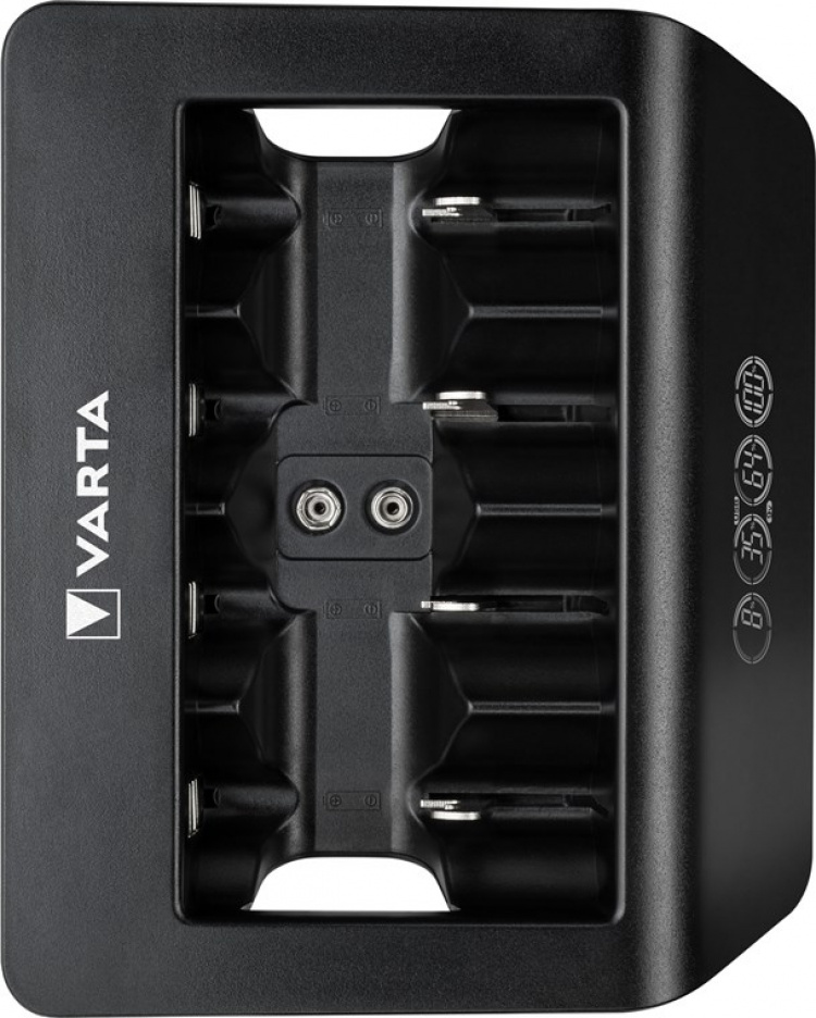Varta LCD Universal Charger+ (type 57688) lader 1x 9V-batteri eller opptil 4x AA-, AAA-, C- eller D-batterier (NiMH) samtidig Varta LCD Universal Charger+ (type 57688) lader 1x 9V-batteri eller opptil 4x AA-, AAA-, C- eller D-batterier (NiMH) samtidig