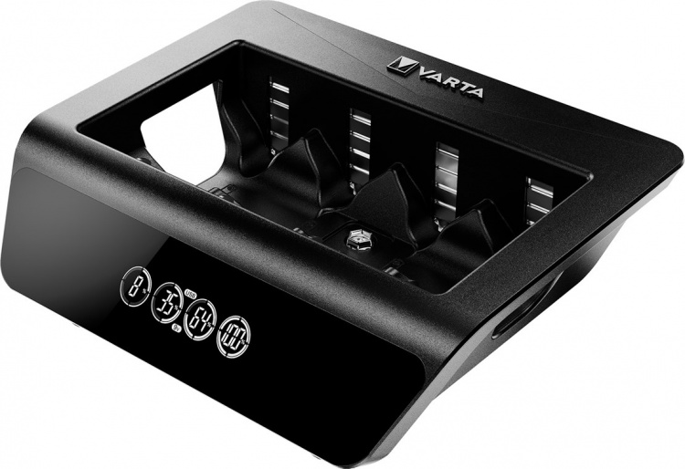 Varta LCD Universal Charger+ (type 57688) lader 1x 9V-batteri eller opptil 4x AA-, AAA-, C- eller D-batterier (NiMH) samtidig Varta LCD Universal Charger+ (type 57688) lader 1x 9V-batteri eller opptil 4x AA-, AAA-, C- eller D-batterier (NiMH) samtidig