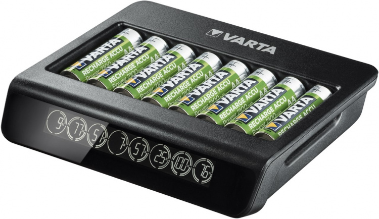 Varta LCD Multi Charger+ (type 57681) lader opptil 8 AA- eller AAA-batterier (NiMH) samtidig