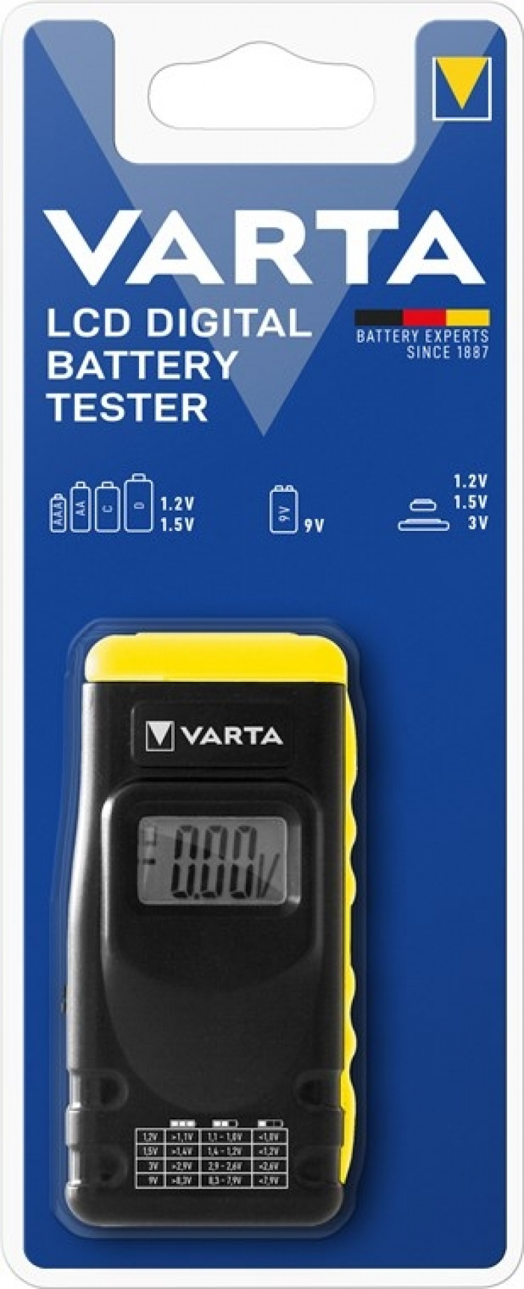 Varta LCD Digital Battery Tester digital batteritester for batterier, oppladbare batterier og knappceller Varta LCD Digital Battery Tester digital batteritester for batterier, oppladbare batterier og knappceller