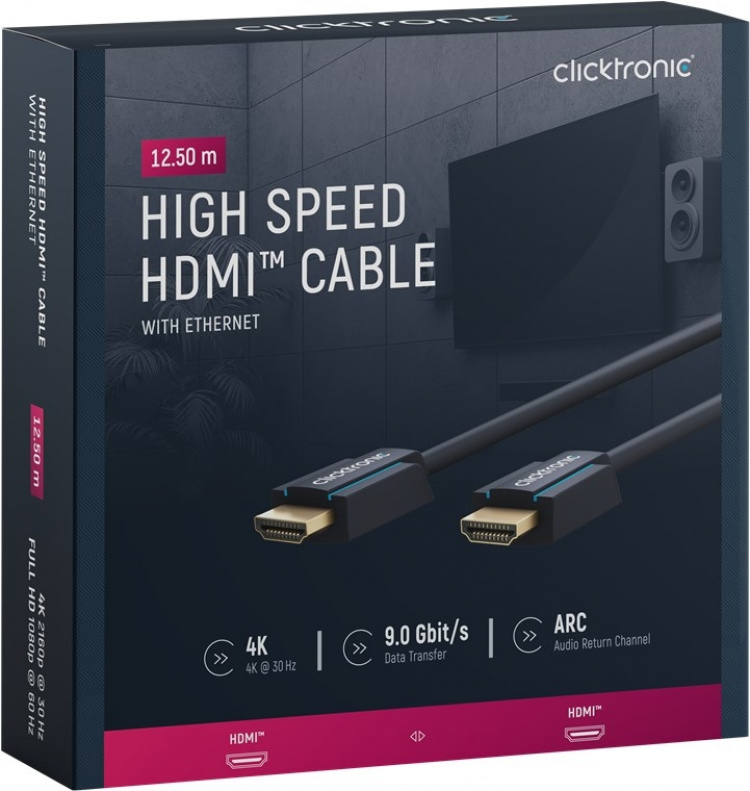 ClickTronic Høyhastighets HDMI™-kabel Premium-kabel | 1x HDMI™-kontakt 1x HDMI™-kontakt | 12,5 m | UHD 4K @ 30 Hz
