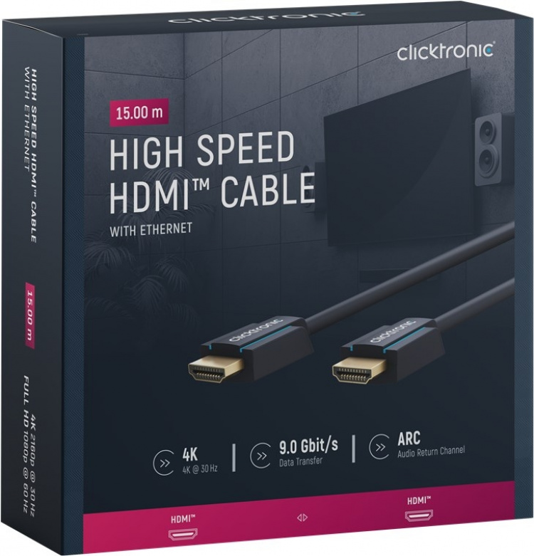ClickTronic Høyhastighets HDMI™-kabel Premium-kabel | 1x HDMI™-kontakt 1x HDMI™-kontakt | 15,0 m | UHD 4K @ 30 Hz ClickTronic Høyhastighets HDMI™-kabel Premium-kabel | 1x HDMI™-kontakt 1x HDMI™-kontakt | 15,0 m | UHD 4K @ 30 Hz