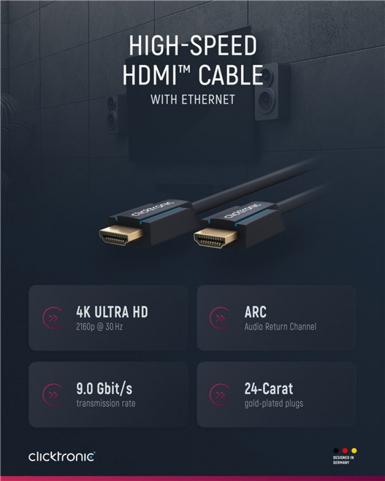 ClickTronic Høyhastighets HDMI™-kabel Premium-kabel | 1x HDMI™-kontakt 1x HDMI™-kontakt | 15,0 m | UHD 4K @ 30 Hz ClickTronic Høyhastighets HDMI™-kabel Premium-kabel | 1x HDMI™-kontakt 1x HDMI™-kontakt | 15,0 m | UHD 4K @ 30 Hz