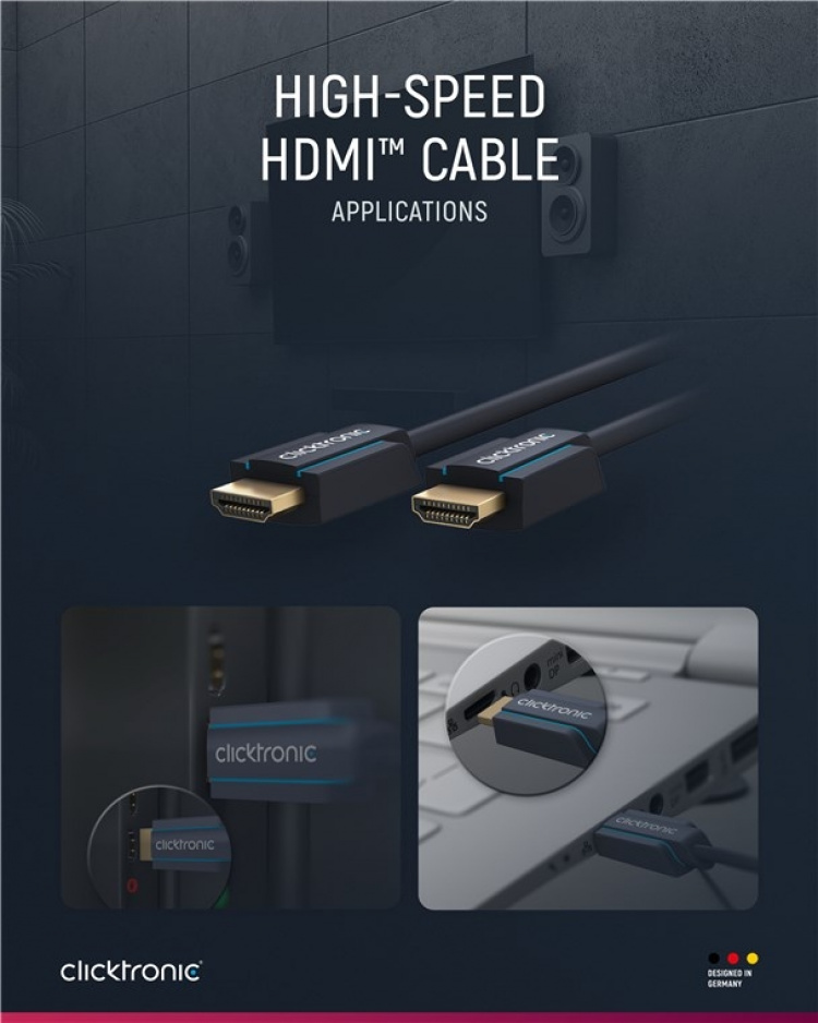 ClickTronic Høyhastighets HDMI™-kabel Premium-kabel | 1x HDMI™-kontakt 1x HDMI™-kontakt | 15,0 m | UHD 4K @ 30 Hz ClickTronic Høyhastighets HDMI™-kabel Premium-kabel | 1x HDMI™-kontakt 1x HDMI™-kontakt | 15,0 m | UHD 4K @ 30 Hz
