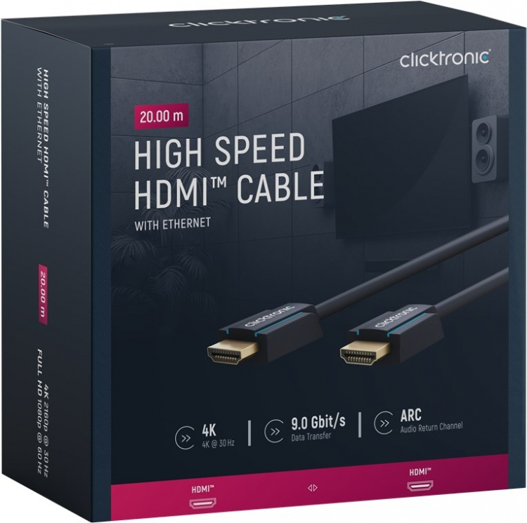 ClickTronic Høyhastighets HDMI™-kabel Premium-kabel | 1x HDMI™-kontakt 1x HDMI™-kontakt | 20,0 m | UHD 4K @ 30 Hz