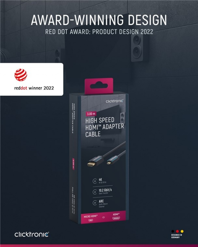 ClickTronic HDMI™ til Micro HDMI™ adapterkabel Premium kabel | 1x HDMI™-kontakt 1x Micro-HDMI™-kontakt | 3,0 m | UHD 4K @ 30 Hz