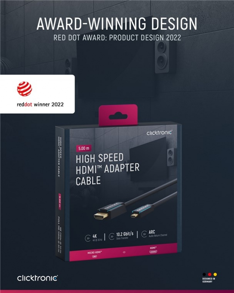 ClickTronic HDMI™ til Micro HDMI™ adapterkabel Premium kabel | 1x HDMI™-kontakt 1x Micro-HDMI™-kontakt | 5,0 m | UHD 4K @ 30 Hz