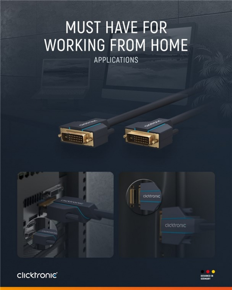 ClickTronic DVI-kabel Premium-kabel | 1x DVI-kontakt 1x DVI-kontakt | 2,0 m | WQXGA @ 60 Hz ClickTronic DVI-kabel Premium-kabel | 1x DVI-kontakt 1x DVI-kontakt | 2,0 m | WQXGA @ 60 Hz