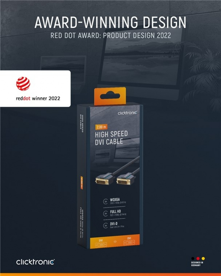 ClickTronic DVI-kabel Premium-kabel | 1x DVI-kontakt 1x DVI-kontakt | 2,0 m | WQXGA @ 60 Hz ClickTronic DVI-kabel Premium-kabel | 1x DVI-kontakt 1x DVI-kontakt | 2,0 m | WQXGA @ 60 Hz