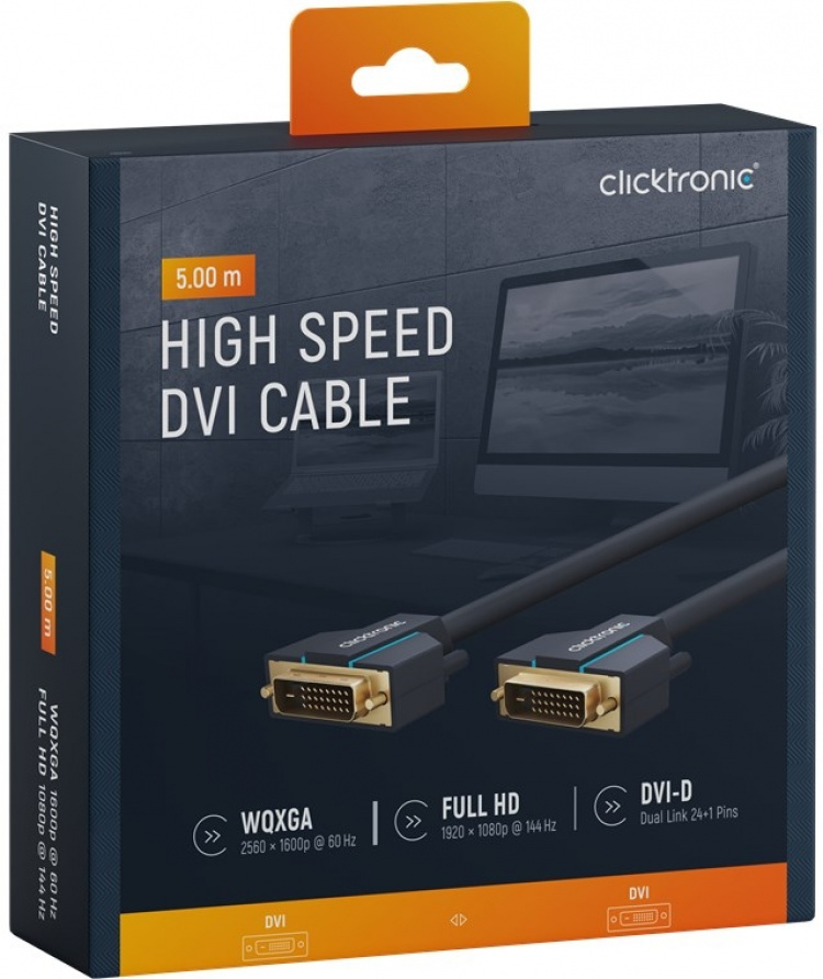 ClickTronic DVI-kabel Premium-kabel | 1x DVI-kontakt 1x DVI-kontakt | 5,0 m | WQXGA @ 60 Hz
