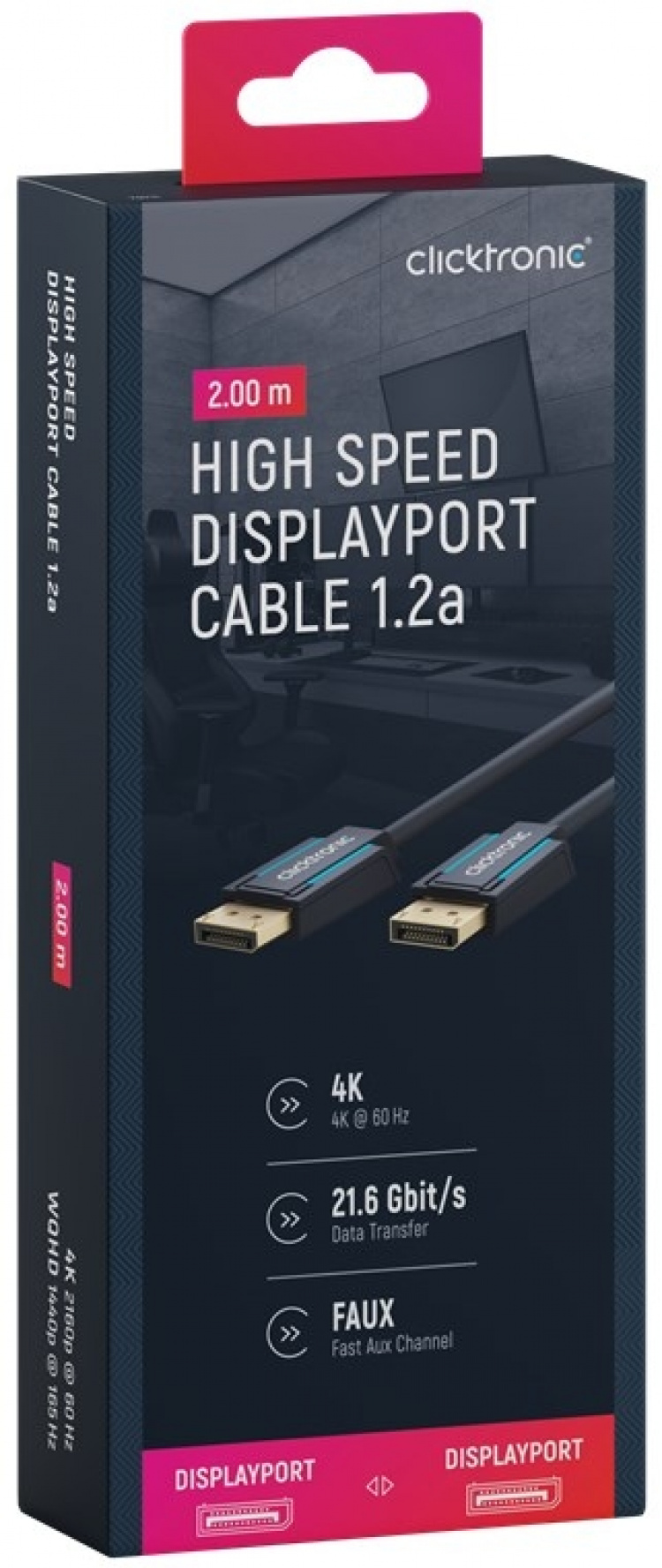 ClickTronic DisplayPort™-kabel Premium-kabel | 1x DisplayPort™-kontakt 1x DisplayPort™-kontakt 1x DisplayPort™-kontakt | 2,0 m | UHD 4K @ 60 Hz ClickTronic DisplayPort™-kabel Premium-kabel | 1x DisplayPort™-kontakt 1x DisplayPort™-kontakt 1x DisplayPort™-kontakt | 2,0 m | UHD 4K @ 60 Hz