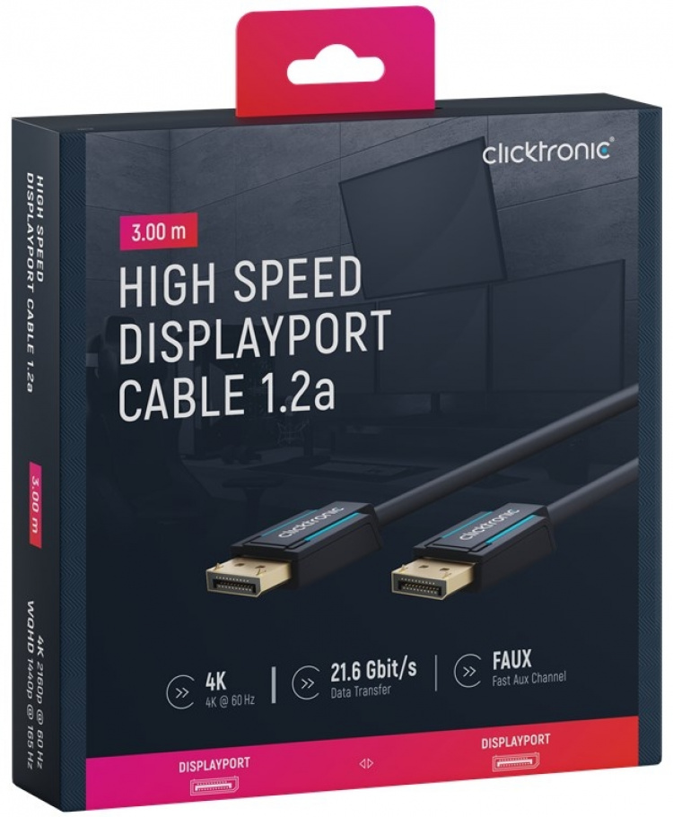 ClickTronic DisplayPort™-kabel Premiumkabel | 1x DisplayPort™-kontakt 1x DisplayPort™-kontakt | 3,0 m | UHD 4K @ 60 Hz