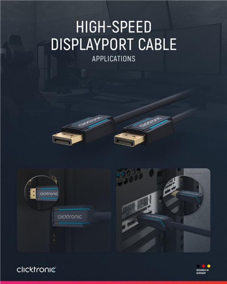 ClickTronic DisplayPort™-kabel Premium-kabel | 1x DisplayPort™-kontakt 1x DisplayPort™-kontakt 1x DisplayPort™-kontakt | 5,0 m | UHD 4K @ 60 Hz