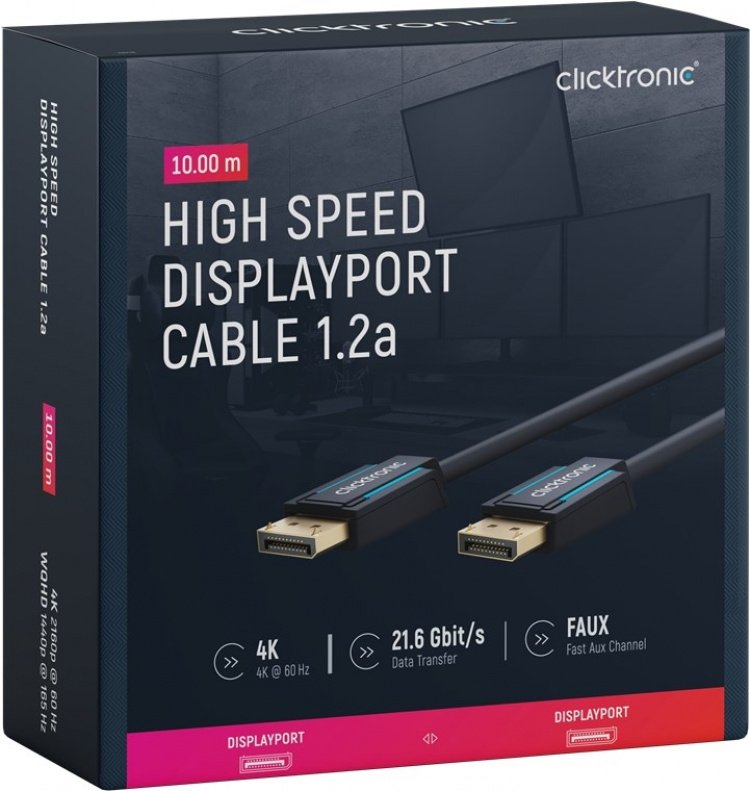 ClickTronic DisplayPort™-kabel Premium-kabel | 1x DisplayPort™-kontakt 1x DisplayPort™-kontakt | 7,5 m | UHD 4K @ 60 Hz
