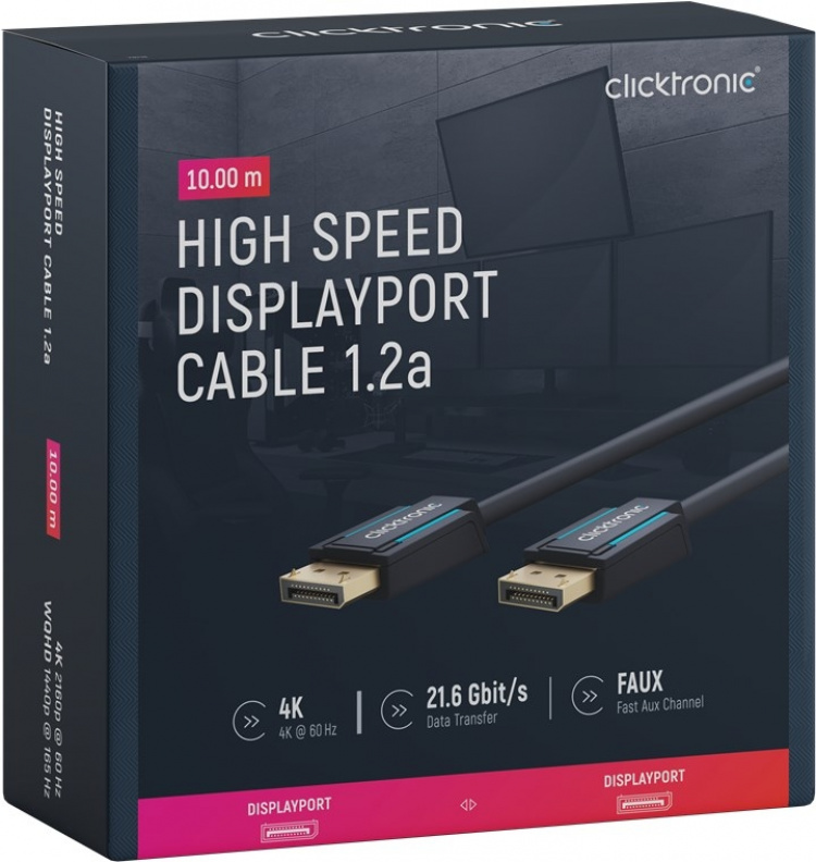 ClickTronic DisplayPort™-kabel Premium-kabel | 1x DisplayPort™-kontakt 1x DisplayPort™-kontakt 1x DisplayPort™-kontakt | 10,0 m | UHD 4K @ 60 Hz ClickTronic DisplayPort™-kabel Premium-kabel | 1x DisplayPort™-kontakt 1x DisplayPort™-kontakt 1x DisplayPort™-kontakt | 10,0 m | UHD 4K @ 60 Hz