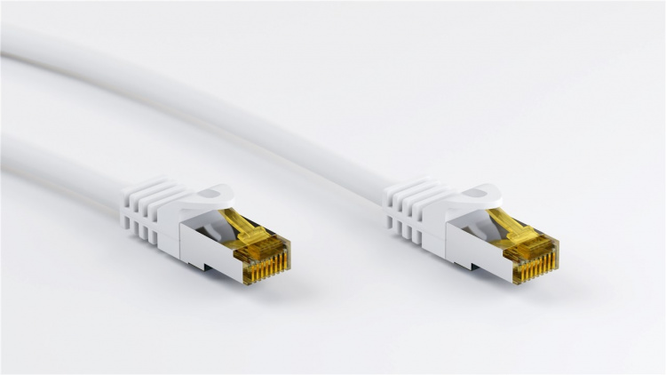 Goobay RJ45 patchkabel S/FTP (PiMF), 500 MHz, med CAT 7 råkabel, hvit, 10 m LSZH halogenfri kabelkappe, kobber, RJ45-kontakt (CAT 6A)