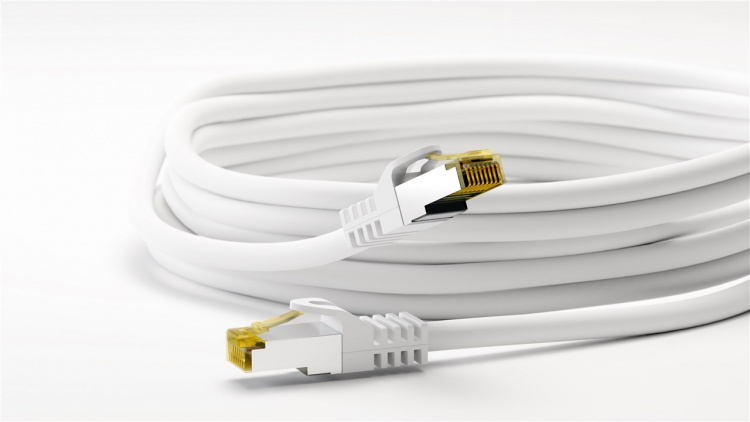 Goobay RJ45 patchkabel S/FTP (PiMF), 500 MHz, med CAT 7 råkabel, hvit, 20 m LSZH halogenfri kabelkappe, kobber, RJ45-kontakt (CAT 6A)