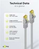 Goobay RJ45 patchkabel S/FTP (PiMF), 500 MHz, med CAT 7 råkabel, grå, 1,5 m LSZH halogenfri kabelmantel, kobber, RJ45-kontakt (CAT 6A) Goobay RJ45 patchkabel S/FTP (PiMF), 500 MHz, med CAT 7 råkabel, grå, 1,5 m LSZH halogenfri kabelmantel, kobber, RJ45-kontakt (CAT 6A)
