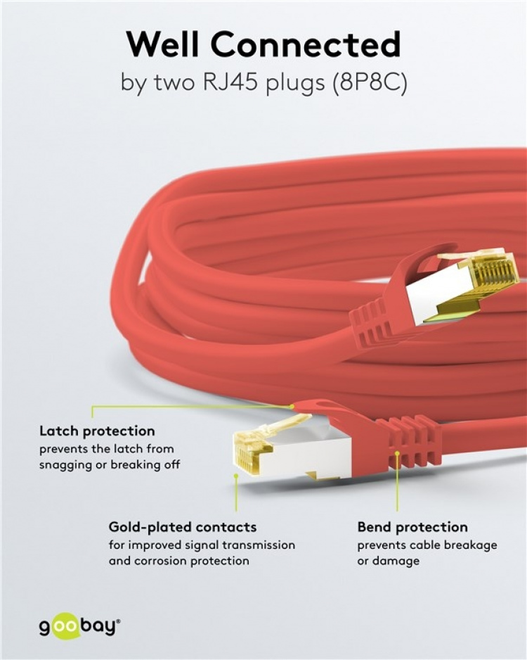Goobay RJ45 patchkabel S/FTP (PiMF), 500 MHz, med CAT 7 råkabel, rød, 30 m LSZH halogenfri kabelkappe, kobber, RJ45-kontakt (CAT 6A) Goobay RJ45 patchkabel S/FTP (PiMF), 500 MHz, med CAT 7 råkabel, rød, 30 m LSZH halogenfri kabelkappe, kobber, RJ45-kontakt (CAT 6A)