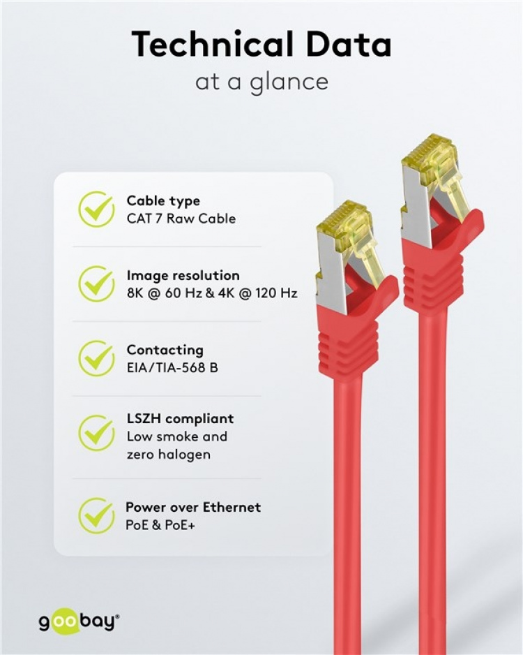 Goobay RJ45 patchkabel S/FTP (PiMF), 500 MHz, med CAT 7 råkabel, rød, 30 m LSZH halogenfri kabelkappe, kobber, RJ45-kontakt (CAT 6A) Goobay RJ45 patchkabel S/FTP (PiMF), 500 MHz, med CAT 7 råkabel, rød, 30 m LSZH halogenfri kabelkappe, kobber, RJ45-kontakt (CAT 6A)