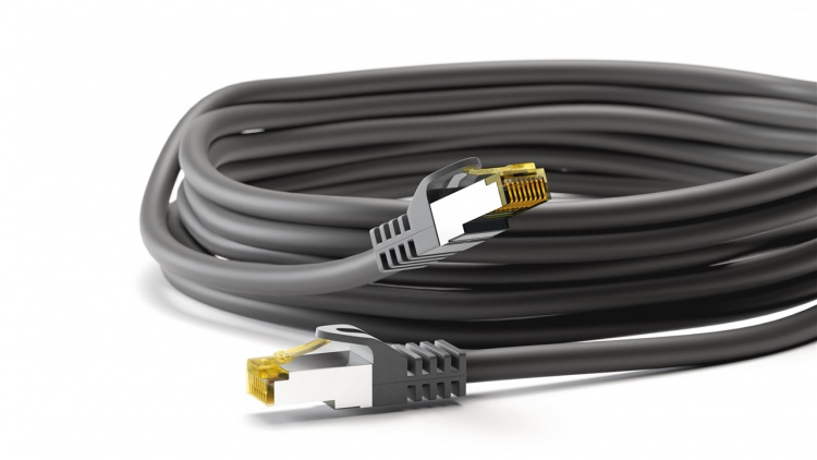 Goobay RJ45 patchkabel S/FTP (PiMF), 500 MHz, med CAT 7 råkabel, svart, 30 m LSZH halogenfri kabelmantel, kobber, RJ45-kontakt (CAT 6A) Goobay RJ45 patchkabel S/FTP (PiMF), 500 MHz, med CAT 7 råkabel, svart, 30 m LSZH halogenfri kabelmantel, kobber, RJ45-kontakt (CAT 6A)