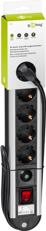 Goobay Grenuttak med overspenningsvern, 6 uttak, 1,4 m 6 jordede grenuttak med bryter