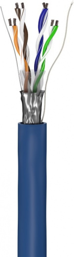 Goobay CAT 5e Nettverkskabel, F/UTP, 100 m, blå Kobberbelagt aluminiumsleder (CCA), AWG 26/7 (fåtrådet), PVC-kabelkappe