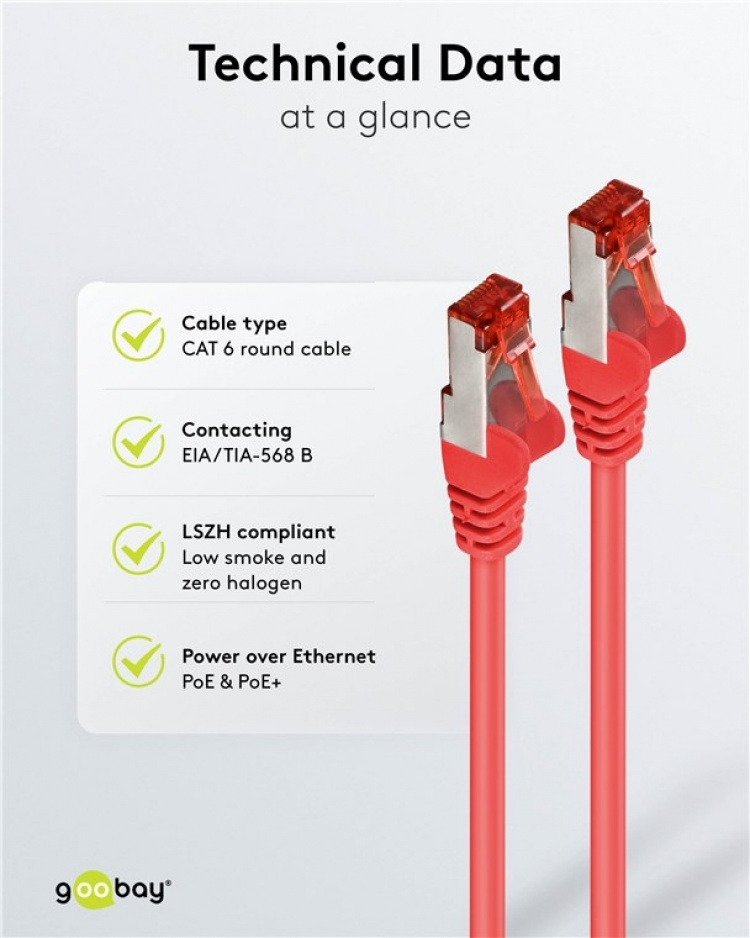 Goobay Kretskabel CAT 6, S/FTP (PiMF), rød, 2 m kobberbelagt aluminiumtråd (CCA) Goobay Kretskabel CAT 6, S/FTP (PiMF), rød, 2 m kobberbelagt aluminiumtråd (CCA)