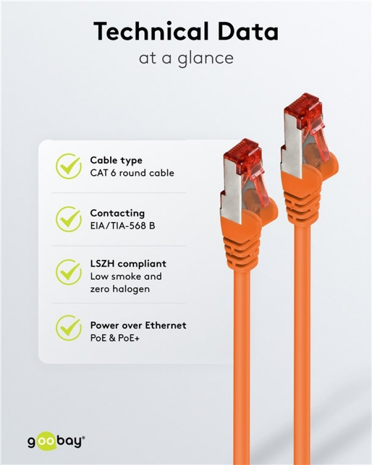 Goobay Kretskabel CAT 6, S/FTP (PiMF), oransje, 1,5 m kobberleder (CU), halogenfri kabelkappe (LSZH) Goobay Kretskabel CAT 6, S/FTP (PiMF), oransje, 1,5 m kobberleder (CU), halogenfri kabelkappe (LSZH)
