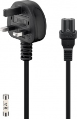 Goobay Kabel for strømtilkobling i Storbritannia, 1,5 m, svart 3-polet UK-plugg (type G, BS 1363) > apparatkontakt C7 Goobay Kabel for strømtilkobling i Storbritannia, 1,5 m, svart 3-polet UK-plugg (type G, BS 1363) > apparatkontakt C7
