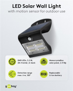 Goobay LED-solcellelampe med bevegelsesdetektor, 3,2 W belysning for inngangspartier, garasjeporter og trapper