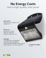 Goobay LED-solcellelampe med bevegelsesdetektor, 3,2 W belysning for inngangspartier, garasjeporter og trapper