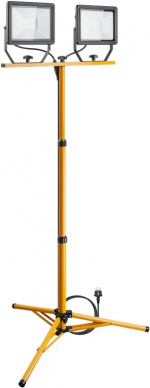 Goobay LED-konstruksjonslyskaster med teleskopstativ, 2x 50 W med totalt 8500 lm og kjølig hvitt lys (6500 K), egnet for innendørs og utendørs bruk (IP65)