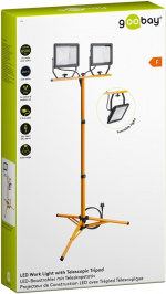Goobay LED-konstruksjonslyskaster med teleskopstativ, 2x 50 W med totalt 8500 lm og kjølig hvitt lys (6500 K), egnet for innendørs og utendørs bruk (IP65)