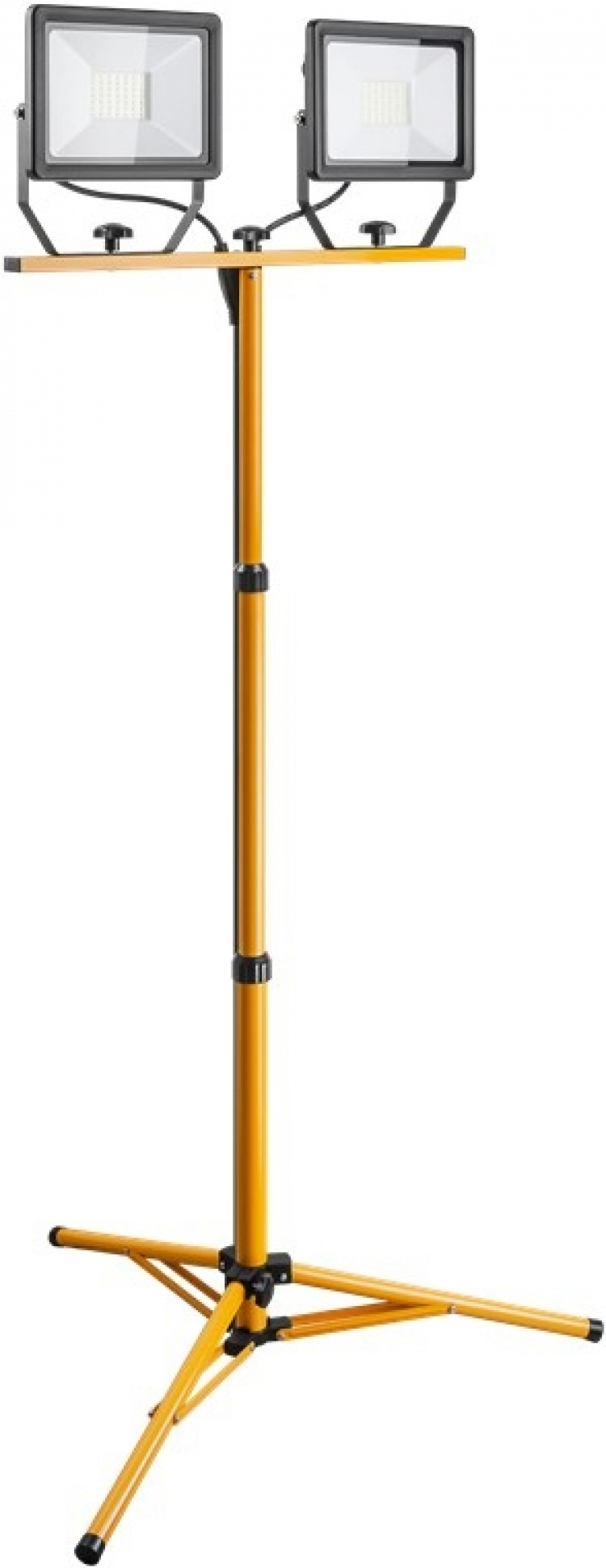 Goobay LED-konstruksjonslyskaster med teleskopstativ, 2x 50 W med totalt 8500 lm og kjølig hvitt lys (6500 K), egnet for innendørs og utendørs bruk (IP65)