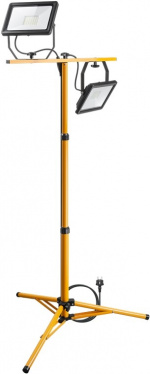 Goobay LED-konstruksjonslyskaster med teleskopstativ, 2x 50 W med totalt 8500 lm og kjølig hvitt lys (6500 K), egnet for innendørs og utendørs bruk (IP65)