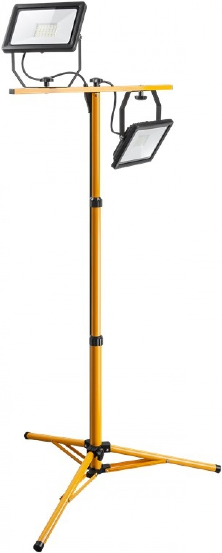 Goobay LED-konstruksjonslyskaster med teleskopstativ, 2x 50 W med totalt 8500 lm og kjølig hvitt lys (6500 K), egnet for innendørs og utendørs bruk (IP65)