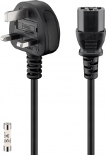 Goobay Kabel for britiske kalde apparater, 1,8 m, svart Britisk 3-polet plugg (type G, BS 1363) > apparatkontakt C13 (IEC-plugg) Goobay Kabel for britiske kalde apparater, 1,8 m, svart Britisk 3-polet plugg (type G, BS 1363) > apparatkontakt C13 (IEC-plugg)