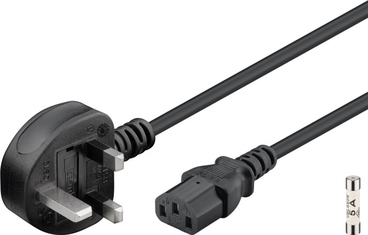Goobay Kabel for britiske kalde apparater, 1,8 m, svart Britisk 3-polet plugg (type G, BS 1363) > apparatkontakt C13 (IEC-plugg) Goobay Kabel for britiske kalde apparater, 1,8 m, svart Britisk 3-polet plugg (type G, BS 1363) > apparatkontakt C13 (IEC-plugg)