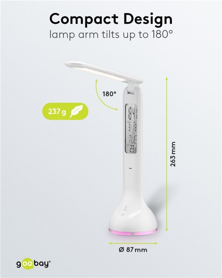 Goobay LED-bordlampe Mood Light + Kalender Innendørsbelysning for arbeidsrom, barnehage, soverom eller kontor