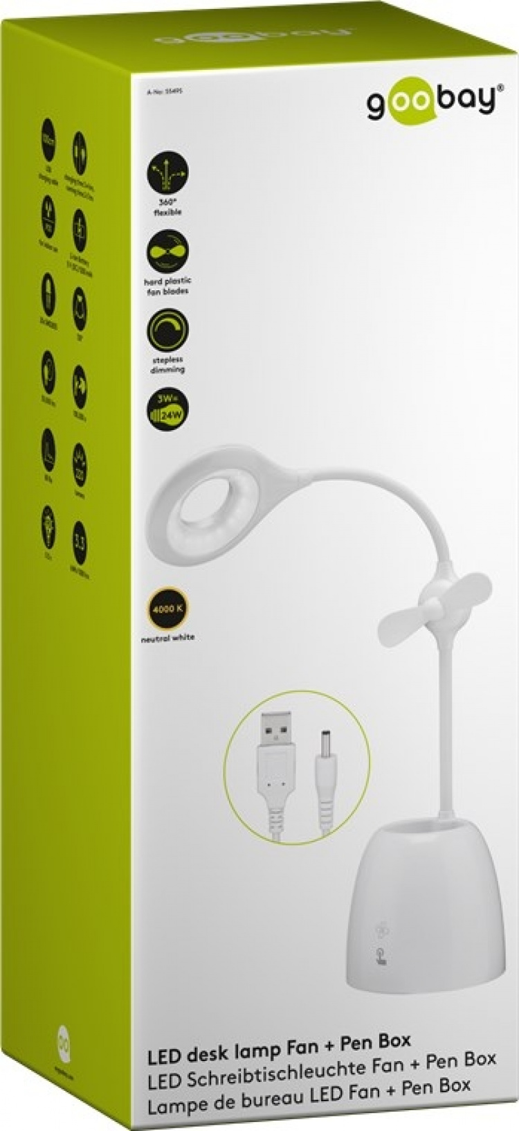 Goobay LED-bordlampe, vifte + pennal Innendørsbelysning for arbeidsrom, barnehage, soverom eller kontor Goobay LED-bordlampe, vifte + pennal Innendørsbelysning for arbeidsrom, barnehage, soverom eller kontor