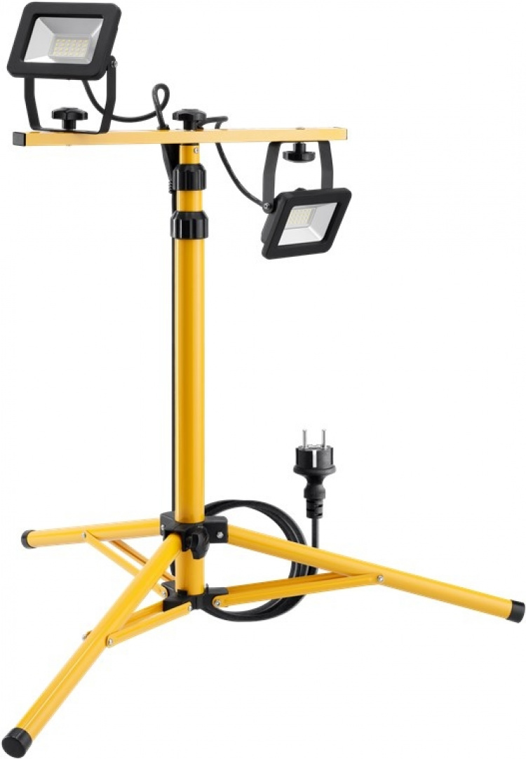 Goobay LED-konstruksjonslyskaster med teleskopstativ, 2x 20 W med totalt 3400 lm og nøytralhvitt lys (4000 K), egnet for innendørs og utendørs bruk (IP65)