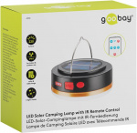Goobay LED solcelle campinglampe med IR-fjernkontroll med 6 lysmoduser, solcellepanel, Li-ion-batteri 18650 (3,7 V, 2000 mAh), powerbank-funksjon og USB-kabel, egnet for utendørs bruk (IP44)