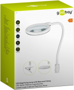 Goobay LED-forstørrelseslampe med stativ/klips, 6 W, hvit 480 lm, 100 mm glasslinse, 1,75x forstørrelse, 3 dioptrier