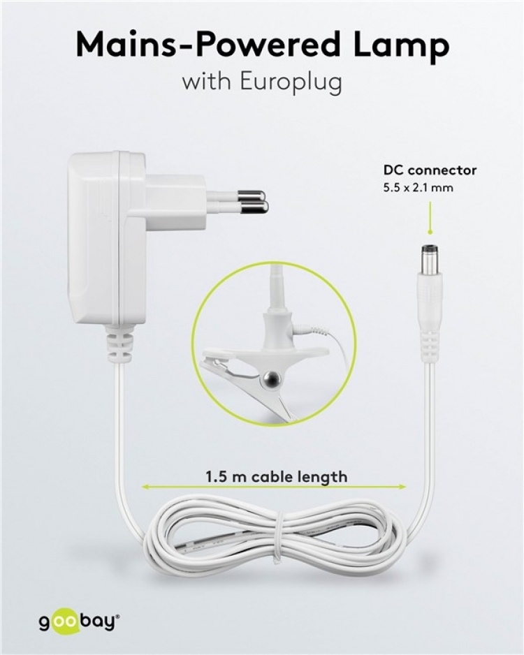 Goobay LED-forstørrelseslampe med stativ/klips, 6 W, hvit 480 lm, 100 mm glasslinse, 1,75x forstørrelse, 3 dioptrier