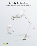Goobay LED-forstørrelseslampe med klips, 8 W, hvit 650 lm, 127 mm krystallglasslinse, 1,75x forstørrelse, 3 dioptrier