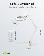 Goobay LED-forstørrelseslampe med klips, 9 W, hvit 80-730 lm, dimbar, 127 mm krystallglasslinse, 1,75x forstørrelse, 3 dioptrier